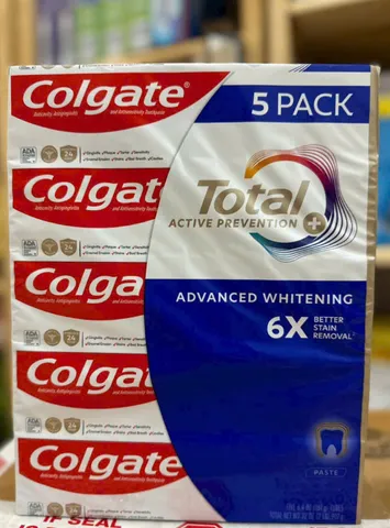 Kem đánh răng Colgate Total Advanced Whitening - Hàng nhập Mỹ, làm trắng, ngăn ngừa sâu răng và viêm nướu, 5 ống tiện lợi