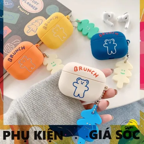 Vỏ Bọc Airpods 1 2 PRO Gấu Bear Brunch Brother - Bao Silicon Chống Va Đập Cho Hộp Sạc Tai Nghe AirPods 1 2 PRO