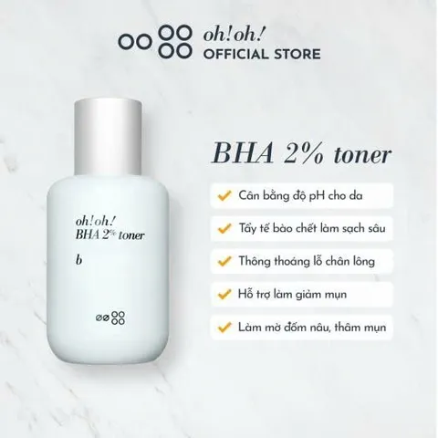 Nước Hoa Hồng Oh!Oh! 2% BHA Toner 75ml - Chăm Sóc Da Sáng Mịn, Se Khít Lỗ Chân Lông từ Hàn Quốc