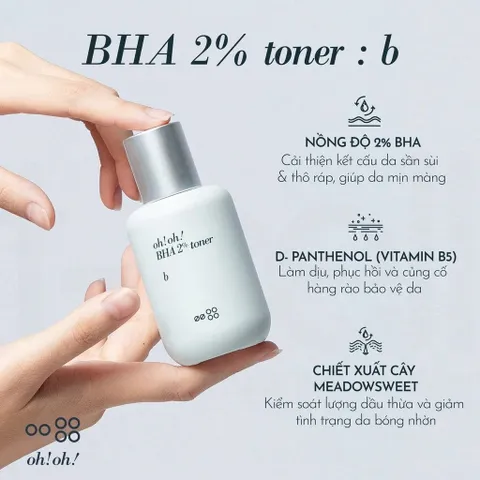 Nước Hoa Hồng Oh!Oh! 2% BHA Toner 75ml - Chăm Sóc Da Sáng Mịn, Se Khít Lỗ Chân Lông từ Hàn Quốc