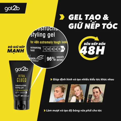 Gel vuốt tóc Got2b Ultra Glued 150ml - Giữ nếp lên đến 48h