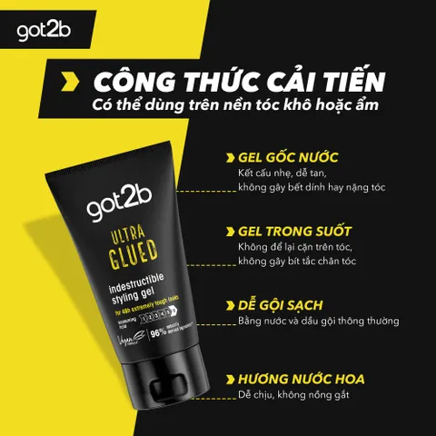 Gel vuốt tóc Got2b Ultra Glued 150ml - Giữ nếp lên đến 48h