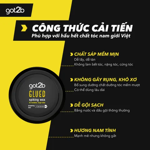 Sáp Vuốt Tóc Got2b Glued Spiking Wax 75ml - Giữ Nếp Tóc Cao, Tạo Kiểu Linh Hoạt, Chống Khô Cứng Tóc