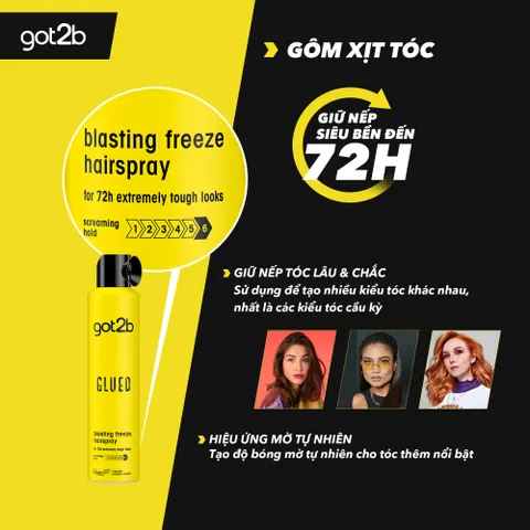 Gôm Xịt Tóc Got2b Glued Blasting Freeze 300ml - Giữ Nếp Cực Mạnh 72h, Tạo Kiểu Đỉnh Cao, Không Bết Dính, Phù Hợp Mọi Phong Cách
