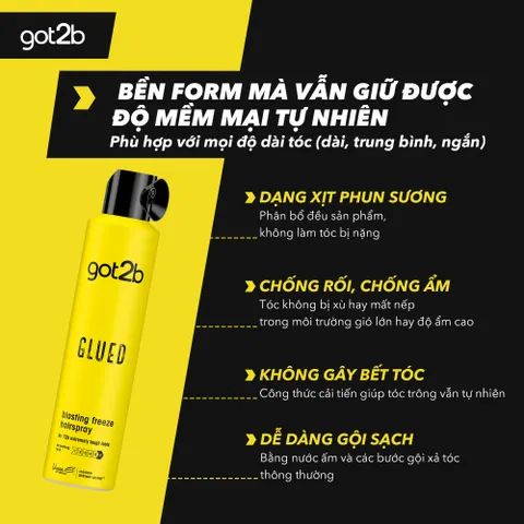 Gôm Xịt Tóc Got2b Glued Blasting Freeze 300ml - Giữ Nếp Cực Mạnh 72h, Tạo Kiểu Đỉnh Cao, Không Bết Dính, Phù Hợp Mọi Phong Cách
