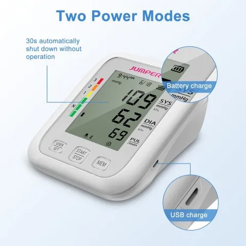 Máy Đo Huyết Áp Bắp Tay Jumper JPD-HA120 - Kết Nối Bluetooth, Màn Hình Lớn, Phát Hiện Nhịp Tim Bất Thường, Bộ Nhớ 99 Lần