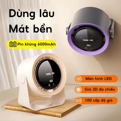 Quạt để bàn TURBO FAN NS-22 - Quạt tích điện 100 tốc độ, xoay 90 độ, màn hình LED - Kiểu dáng Khaki hiện đại, tiện ích cho nhà và văn phòng.