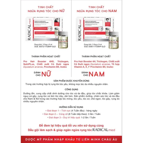 Tinh Chất Radical Med Chống Rụng Tóc Nam - Giúp Tóc Khỏe Mạnh Và Dày Hơn - Hộp 3 Lọ 5ml