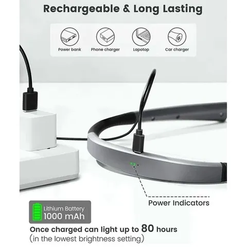 Đèn đọc sách đeo cổ Glocusent Đức dùng tới 80h chỉ 1 lần sạc