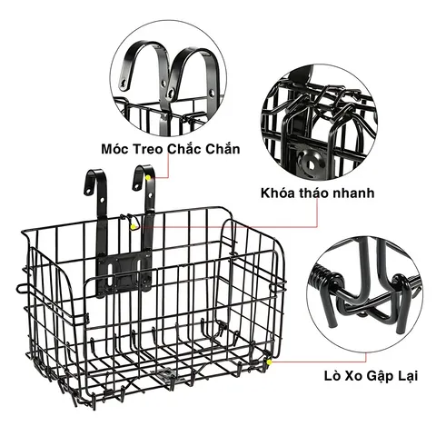 Giỏ Xe Đạp Gấp Gọn PÊ ĐAN - Chất Liệu Kim Loại Dày Chắc Chắn, Tiết Kiệm Không Gian, Dễ Lắp, Phụ Kiện Xe Đạp Hữu Ích