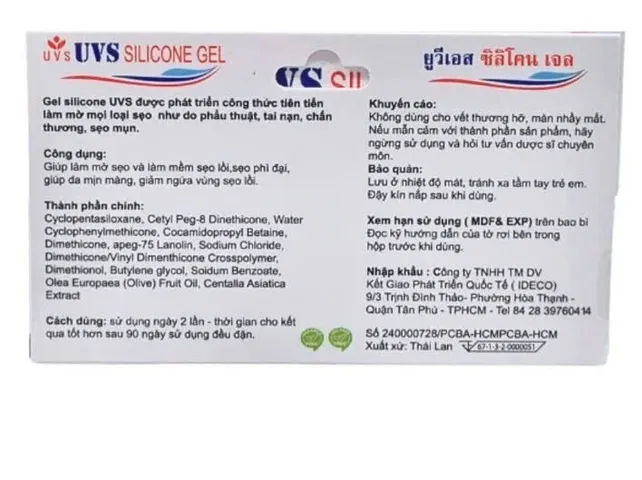 Gel UVS Silicone (Thái Lan) 10gr - Chuyên biệt làm mờ sẹo lồi, sẹo phì đại, tái tạo và dưỡng ẩm cho da mịn màng.