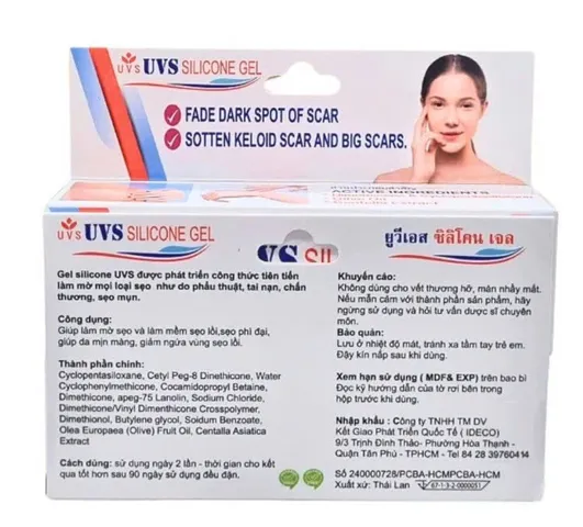 Gel UVS Silicone (Thái Lan) 10gr - Chuyên biệt làm mờ sẹo lồi, sẹo phì đại, tái tạo và dưỡng ẩm cho da mịn màng.