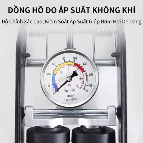 Bơm Đạp Chân PÊ ĐAN Double Tube - Bơm Xe Đạp, Xe Máy, Ô Tô - Đo Áp Suất & Thiết Kế Nhỏ Gọn, Hiệu Suất Cao, Đa Năng