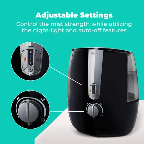 Máy Tạo Ẩm Siêu Âm HoMedics UHE-WM16 - Phun Sương Nóng Lạnh, Bình 5.2L, Chạy Liên Tục 65 Giờ, Công Nghệ Siêu Ấm, Tích Hợp Đèn Ngủ