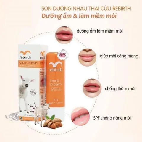 Son Dưỡng Môi Rebirth Nhau Thai Cừu 3.7g - Hương Cam Tự Nhiên, Vitamin E, Dưỡng Ẩm, Chống Oxy Hóa, Mỹ