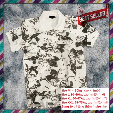 Áo Polo Nam Cổ Bẻ Vải Cotton Cao Cấp Họa Tiết Phối Hoa Thanh Lịch - Đen, Trắng, Xanh Thẫm, Thấm Hút Mồ Hôi