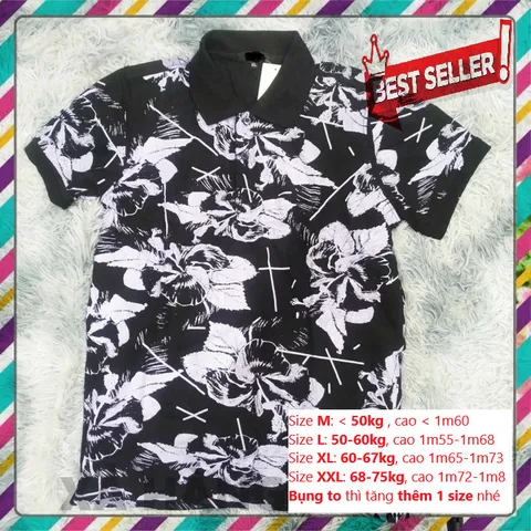 Áo Polo Nam Cổ Bẻ Vải Cotton Cao Cấp Họa Tiết Phối Hoa Thanh Lịch - Đen, Trắng, Xanh Thẫm, Thấm Hút Mồ Hôi