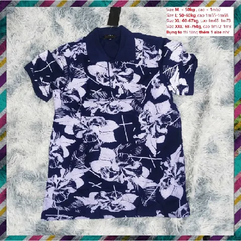 Áo Polo Nam Cổ Bẻ Vải Cotton Cao Cấp Họa Tiết Phối Hoa Thanh Lịch - Đen, Trắng, Xanh Thẫm, Thấm Hút Mồ Hôi