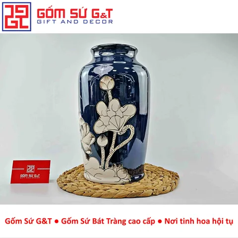 Lọ Hoa Men Hỏa Biến Dáng Thạp Vẽ Sen Gốm Sứ G&T - Nghệ Thuật Trang Trí Nội Thất Cao Cấp Bát Tràng 30cm