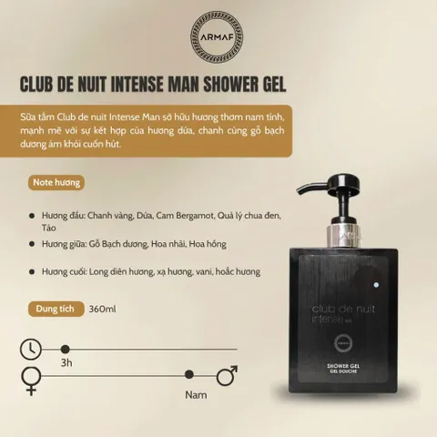Sữa Tắm Hương Nước Hoa Armaf Club De Nuit 360ml - Gel Tắm Sang Trọng Cho Nam & Nữ - Tươi Mát, Quyến Rũ, Lưu Hương Dài Lâu