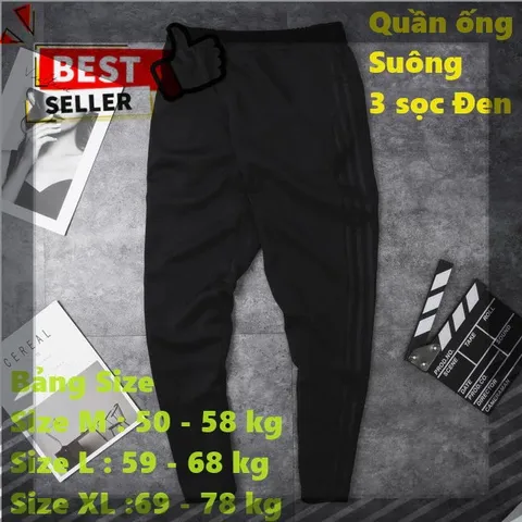 Quần Jogger Thể Thao Nỉ Suông 3 Sọc Đen Unisex - Phong Cách Thể Thao, Dễ Phối Đồ Cho Nam Nữ (40-86kg)