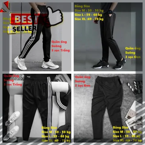 Quần Jogger Thể Thao Nỉ Poly 3 Sọc Suông Unisex Cho Nam Nữ - Thời Trang Tập Gym, Đi Dạo, Chạy Bộ - Mềm Mịn, Thoải Mái