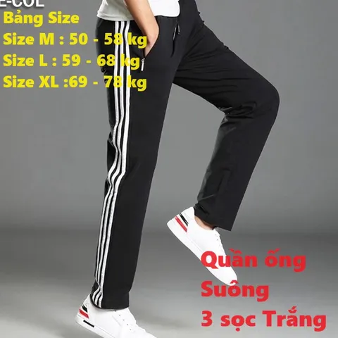 Quần Jogger Thể Thao Nỉ Poly 3 Sọc Suông Unisex Cho Nam Nữ - Thời Trang Tập Gym, Đi Dạo, Chạy Bộ - Mềm Mịn, Thoải Mái