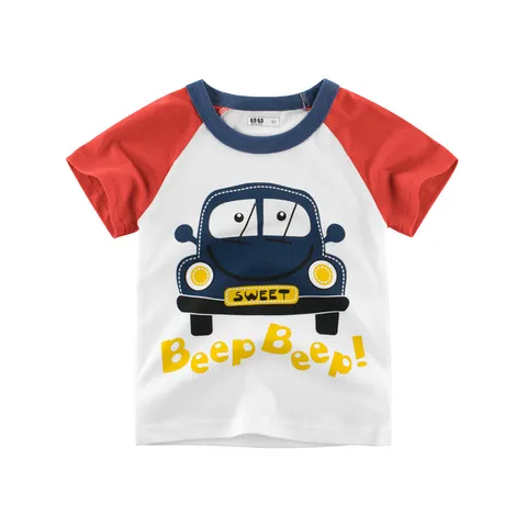 Áo Thun Cộc Tay Cotton 100% cho Bé - Họa Tiết Dễ Thương Khủng Long, Xe Cứu Hỏa, Máy Bay - Thời Trang Năng Động Cho Trẻ Em 3-8 Tuổi