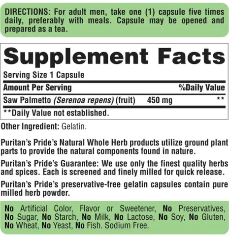 Viên uống Saw Palmetto 450mg Puritan’s Pride 200 viên - Hỗ trợ sức khỏe tuyến tiền liệt và chức năng tiểu tiện tự nhiên