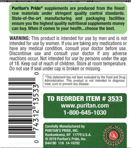 Viên uống Saw Palmetto 450mg Puritan’s Pride 200 viên - Hỗ trợ sức khỏe tuyến tiền liệt và chức năng tiểu tiện tự nhiên