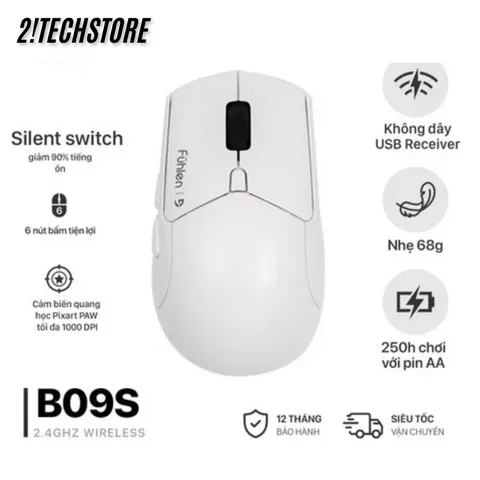 Chuột Không Dây Fuhlen B09S - Kết Nối Ổn Định, Thiết Kế Công Thái Học, Độ Phân Giải 1600 DPI, Tương Thích Windows, Mac, Linux