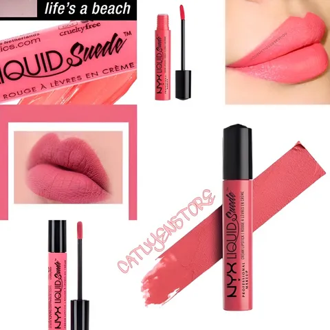 Son kem lì NYX Liquid Suede Cream Lipstick - Đỏ Cam 05 Orange County & Hồng Đào 02 Life's A Beach - Chất Son Matte Mịn, Độ Che Phủ Cao