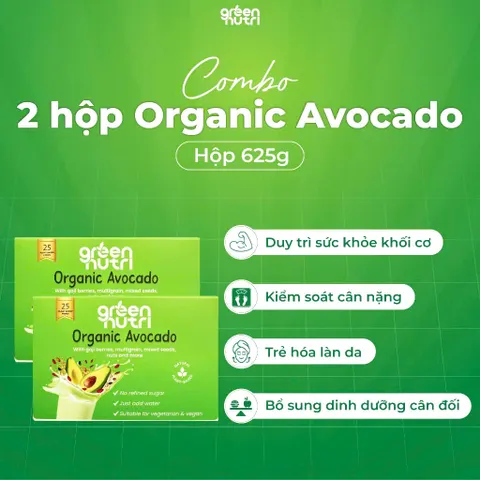 Combo 2 Hộp Gói 625Gr Organic Avocado - Sữa Hạt Ngũ Cốc Vị Bơ Chứa BCAAs Hỗ Trợ Khối Cơ