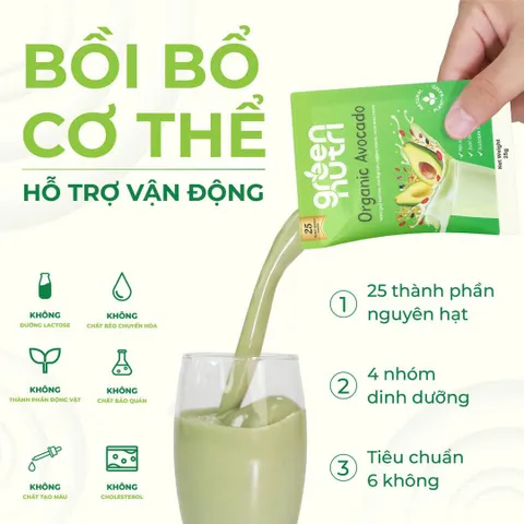 Combo 2 Hộp Gói 625Gr Organic Avocado - Sữa Hạt Ngũ Cốc Vị Bơ Chứa BCAAs Hỗ Trợ Khối Cơ