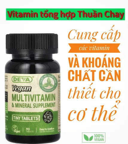 Viên Uống Vitamin Tổng Hợp Vegan DEVA - 90 Viên, Bổ Sung Vitamin & Khoáng Chất Thiết Yếu, Không Động Vật, Chứng Nhận Thuần Chay