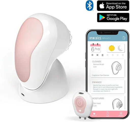 Máy Rửa Mặt Siêu Âm 3D HoMedics FAC-700 - Phân Tích Da, Kết Nối Ứng Dụng, Chăm Sóc Da Hiệu Quả, 3 Đầu Chải Thay Thế