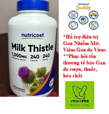 Cây Kế Sữa Nutricost 1,000 MG - Hỗ Trợ Chức Năng Gan Khỏe Mạnh, Phục Hồi Gan Nhiễm Mỡ, Xơ Gan, Viêm Gan Virus - 120 Viên Nhật Bản