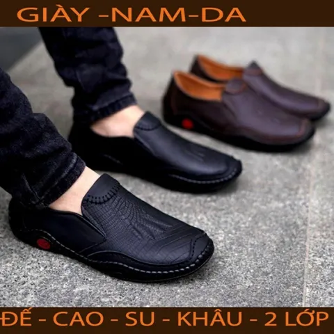 Giày Lười Nam Da PU Dập Vân Sang Trọng, Đế Khâu 2 Lớp Siêu Bền Thời Trang Dễ Phối Đồ