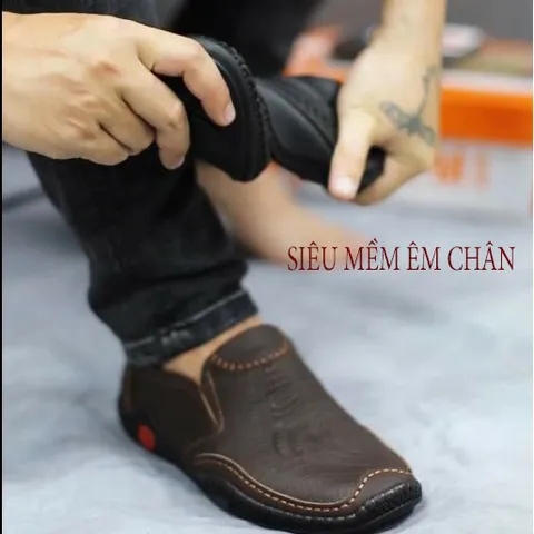 Giày Lười Nam Da PU Dập Vân Sang Trọng, Đế Khâu 2 Lớp Siêu Bền Thời Trang Dễ Phối Đồ
