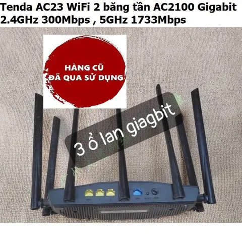 Router WiFi Tenda AC23 Gigabit 2 băng tần AC2100, 7 ăng ten 6dbi, tốc độ 2.4GHz 300Mbps & 5GHz 1733Mbps - Hàng cũ, bảo hành 3 tháng