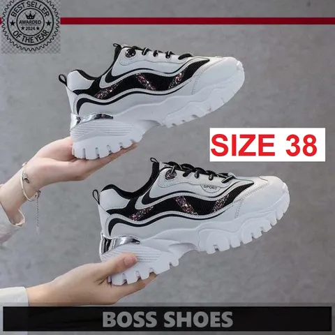 Giày Thể Thao Nữ Sneaker Độn Đế Viền Sóng Kim Tuyến Thời Trang - Giày Đi Học, Đi Chơi, Đi Làm Phong Cách 2023