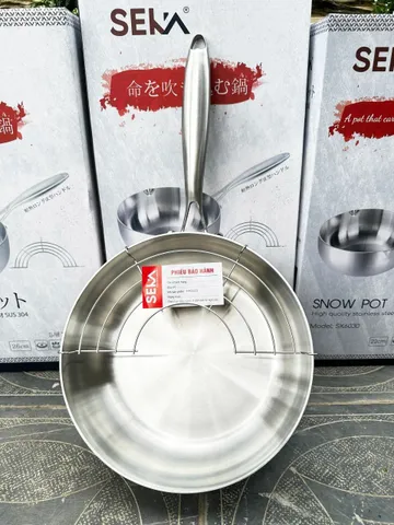 Chảo Chống Dính Sâu Lòng Seka Inox Nguyên Khối, Dùng Mọi Loại Bếp + Vỉ Gác Dầu - Tiện Ích Cho Bếp Gia Đình