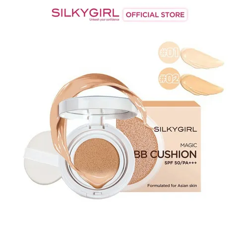 Phấn Nước Silkygirl Magic BB Cushion Tông Tự Nhiên SPF50/PA+++ - Trang Điểm Mịn Màng, Che Phủ Khuyết Điểm 12 Giờ, Dưỡng Ẩm Da