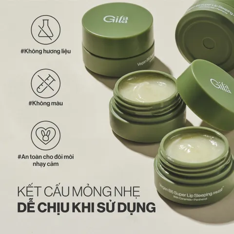 Mặt Nạ Ngủ Môi Gilaa Vegan B5 - Sản Phẩm Trẻ Hóa 10ml Giúp Cấp Ẩm Chuyên Sâu, Phục Hồi Da Môi Nứt Nẻ, Thâm Sạm
