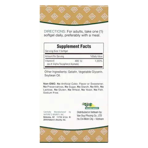 Viên Uống Nature's Bounty Vitamin E 400IU 30 Viên
