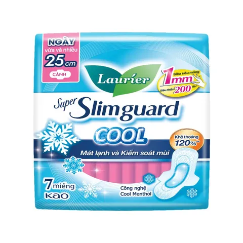 Băng Vệ Sinh Laurier Super Slimguard Cool Mát Lạnh Siêu Mỏng - Kiểm Soát Mùi Hương, Thấm Hút Hiệu Quả, Dành Cho Ngày Đèn Đỏ