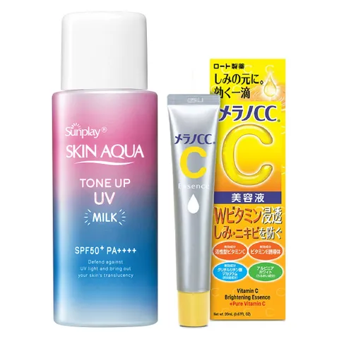 Combo Sữa Chống Nắng Sunplay Skin Aqua và Tinh Chất Melano CC Sáng Da 2 Món - Bảo Vệ và Dưỡng Sáng Da Mặt Hiệu Quả
