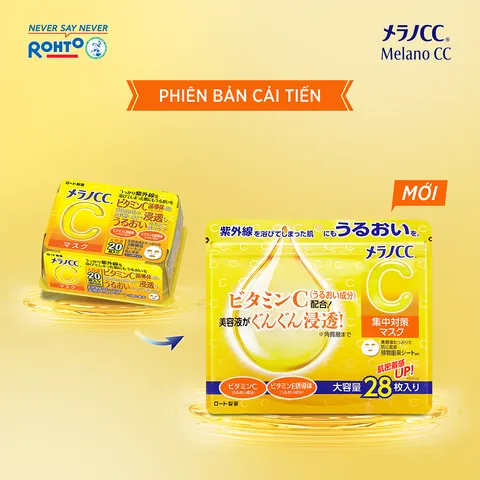 Mặt Nạ Dưỡng Sáng Melano CC - 28 Miếng Cấp Ẩm, Làm Mờ Đốm Nâu, Chiết Xuất Vitamin C, E Giúp Da Rạng Rỡ Tự Nhiên
