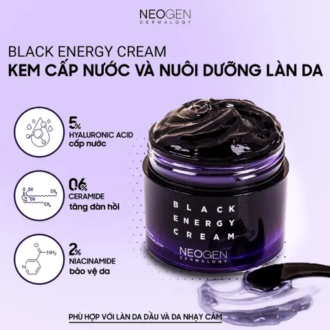 Kem Dưỡng Ẩm Neogen Dermalogy Black Energy Cream 80ml - Giúp Cấp Nước, Cải Thiện Độ Đàn Hồi, Dành Cho Da Dầu, Nhạy Cảm từ Hàn Quốc