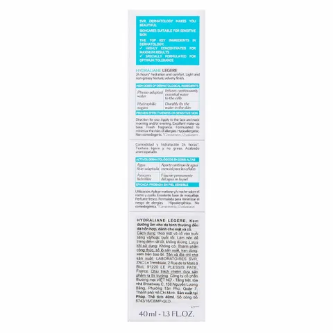 Kem Dưỡng Ẩm SVR Hydraliane Légère 40ml - Dành Cho Da Thường Đến Da Hỗn Hợp, Cấp Ẩm 24 Giờ, Không Gây Nhờn Rít
